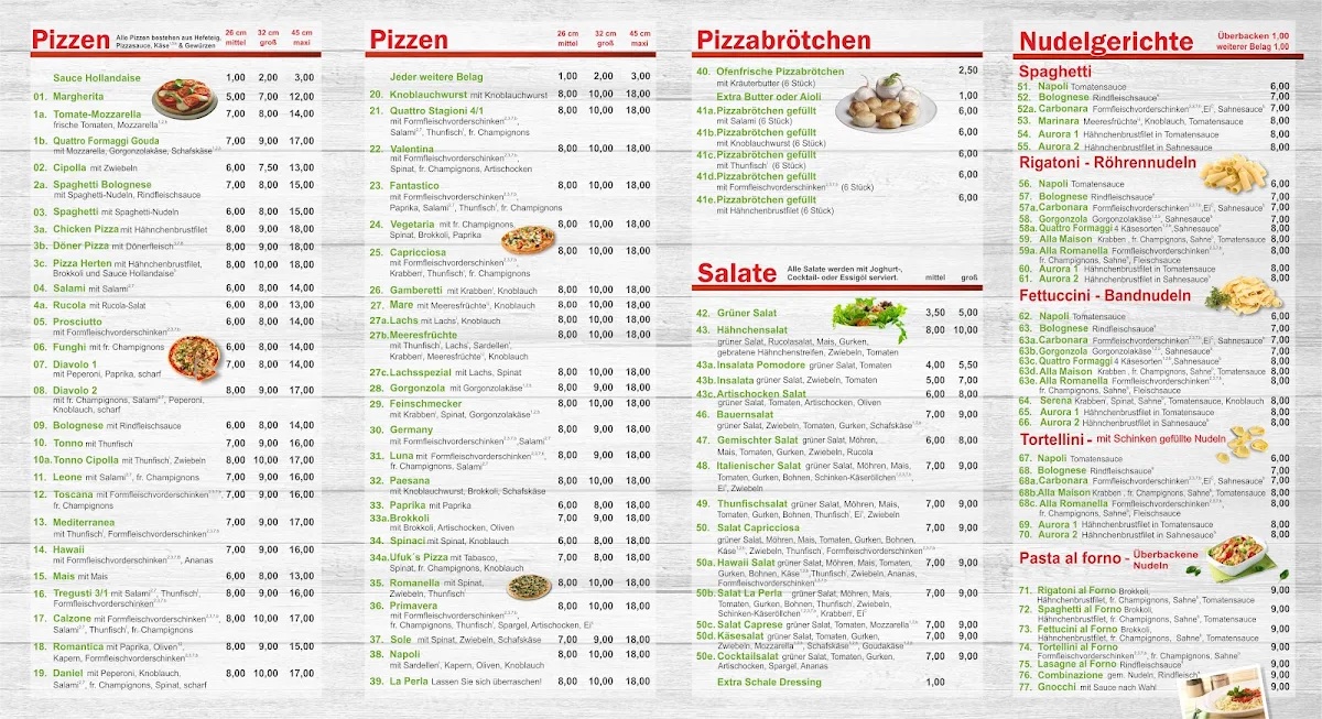 Speisekarte, Pizzeria la Perla Holzfeuer Herten