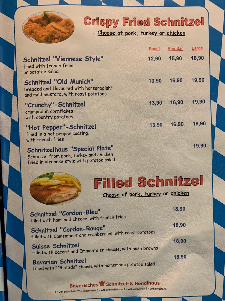 Speisekarte, Bayerisches Schnitzel- & Hendlhaus Pasing