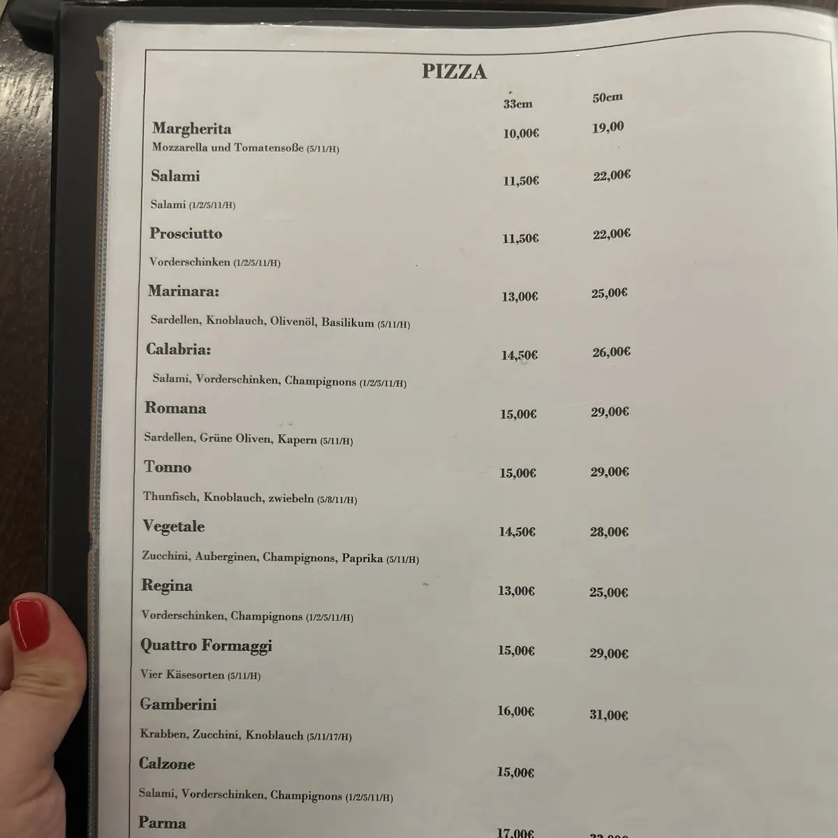 Speisekarte, Restaurant La terazza