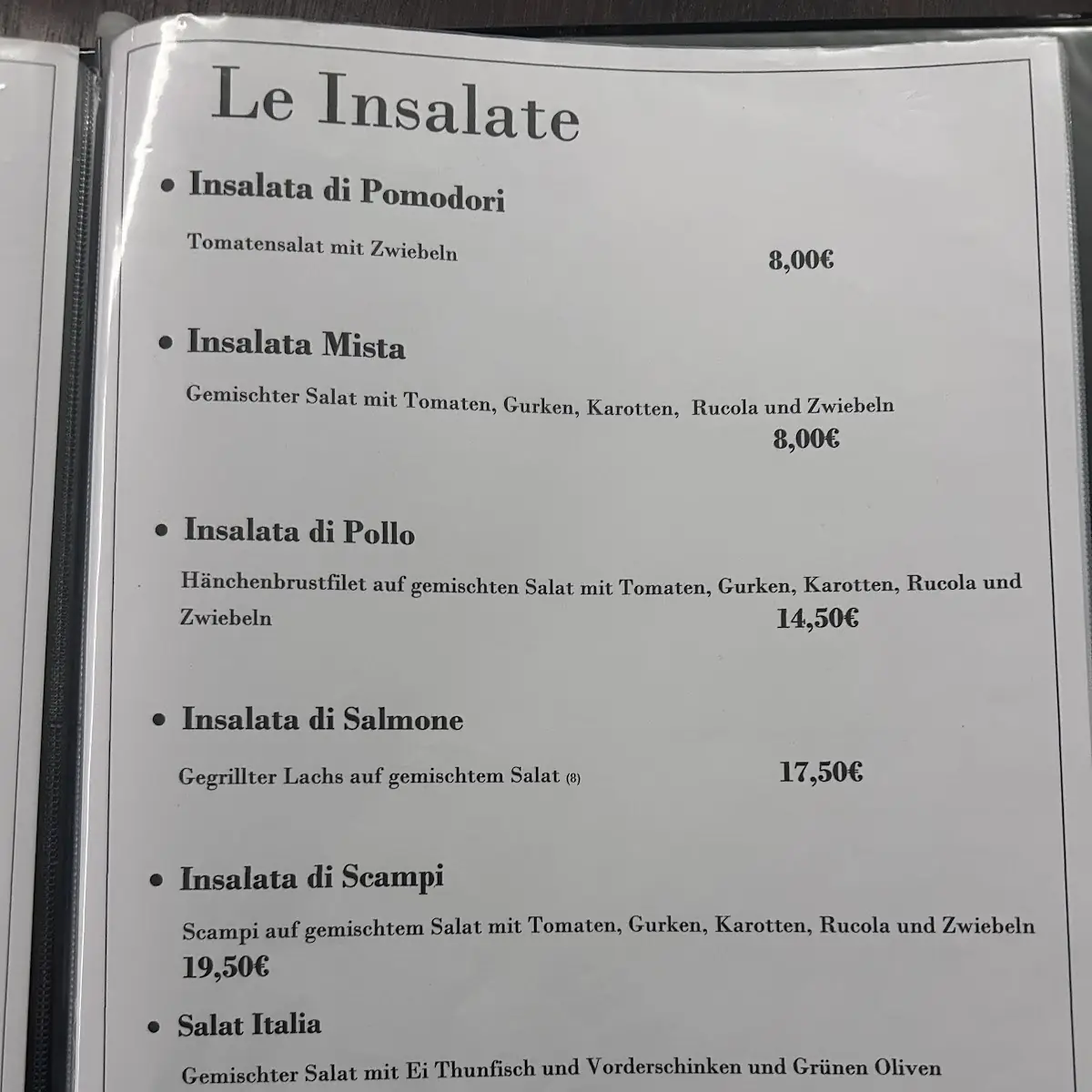 Speisekarte, Restaurant La terazza