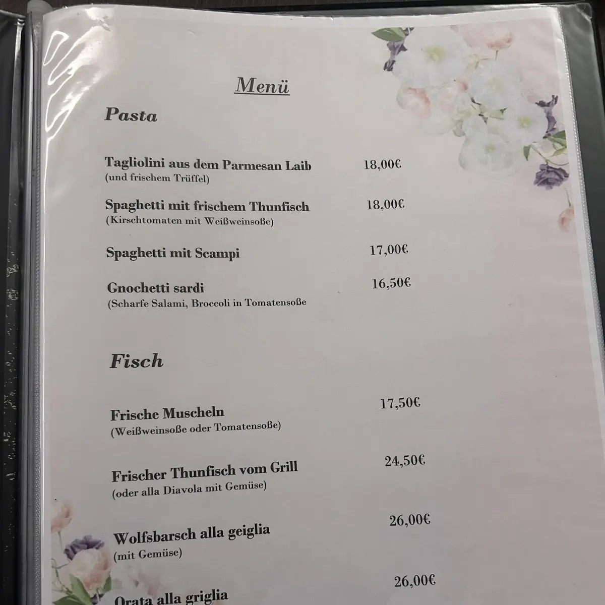 Speisekarte, Restaurant La terazza