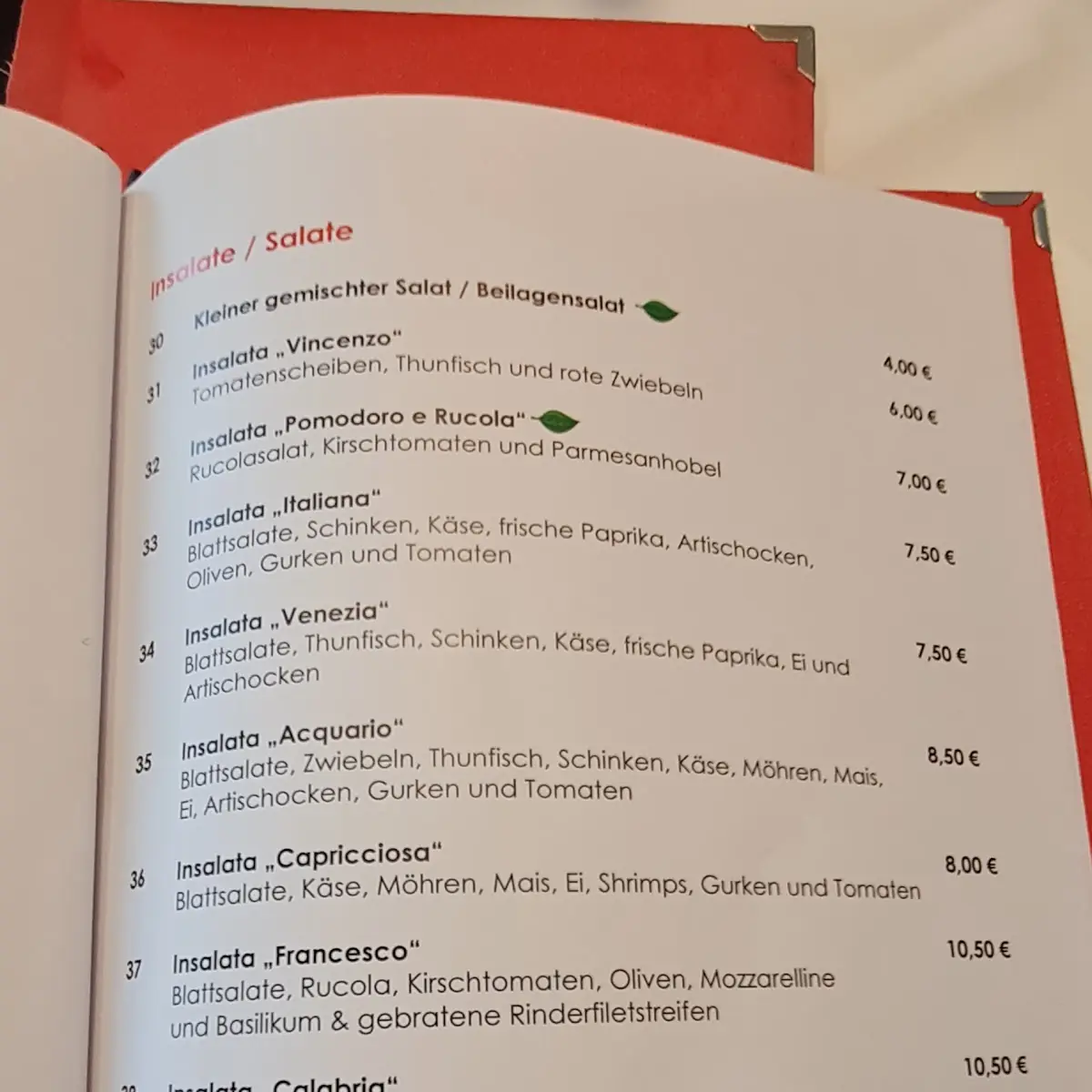 Speisekarte, Ristorante Acquario