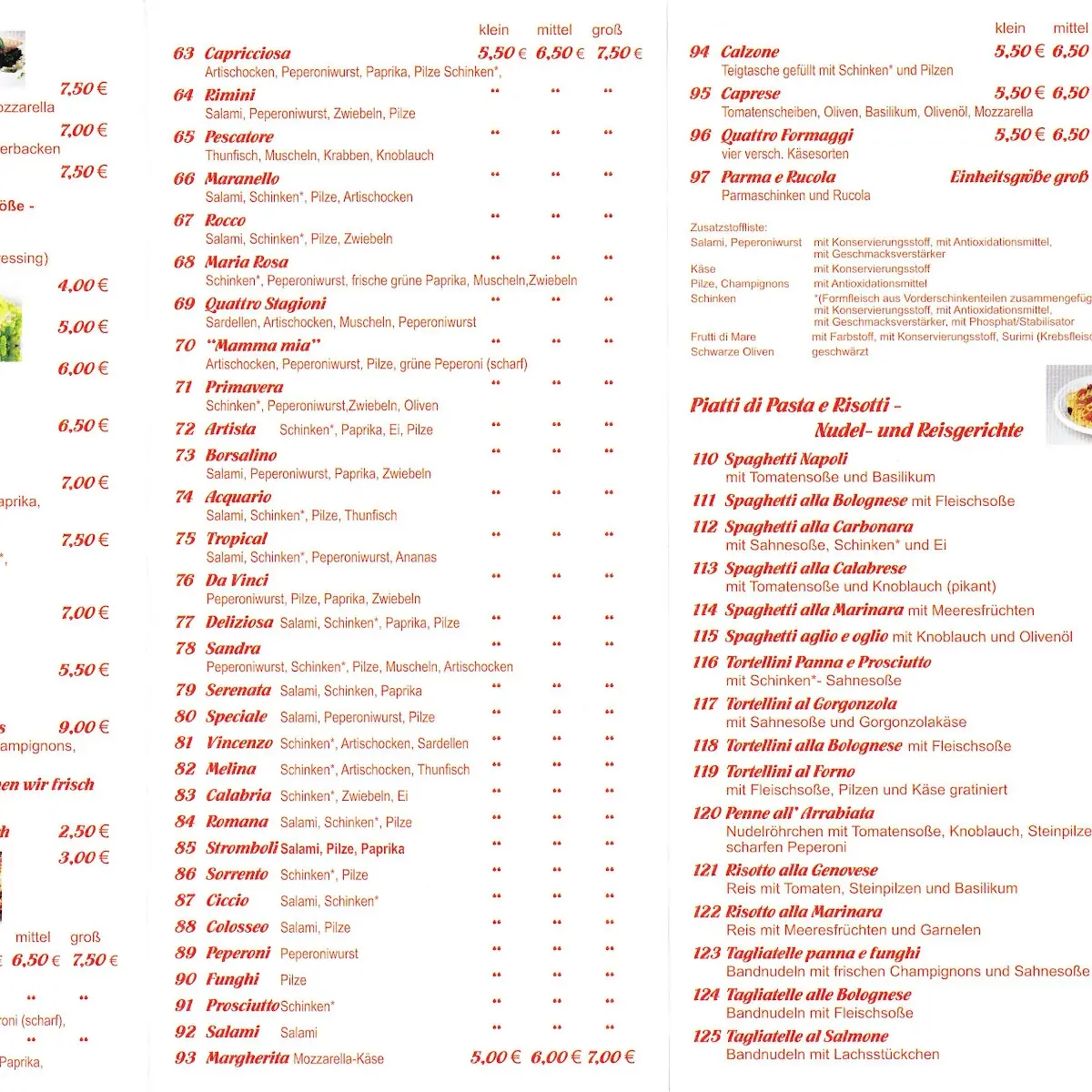 Speisekarte, Ristorante Acquario