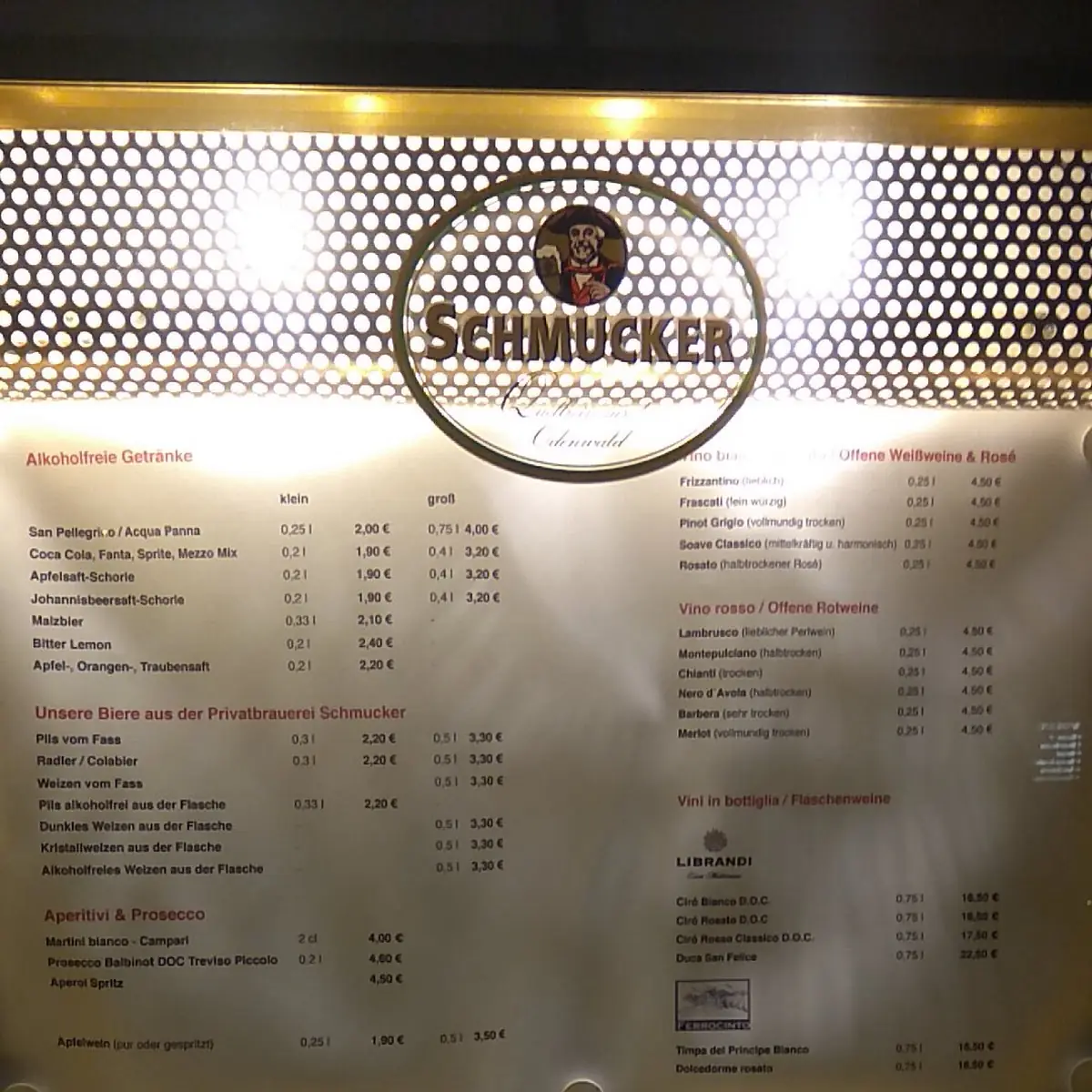 Speisekarte, Ristorante Acquario
