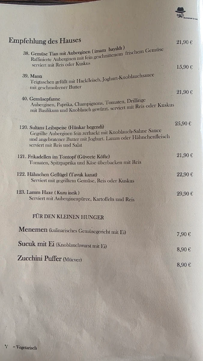 Speisekarte, Biko Restaurant & Café UG