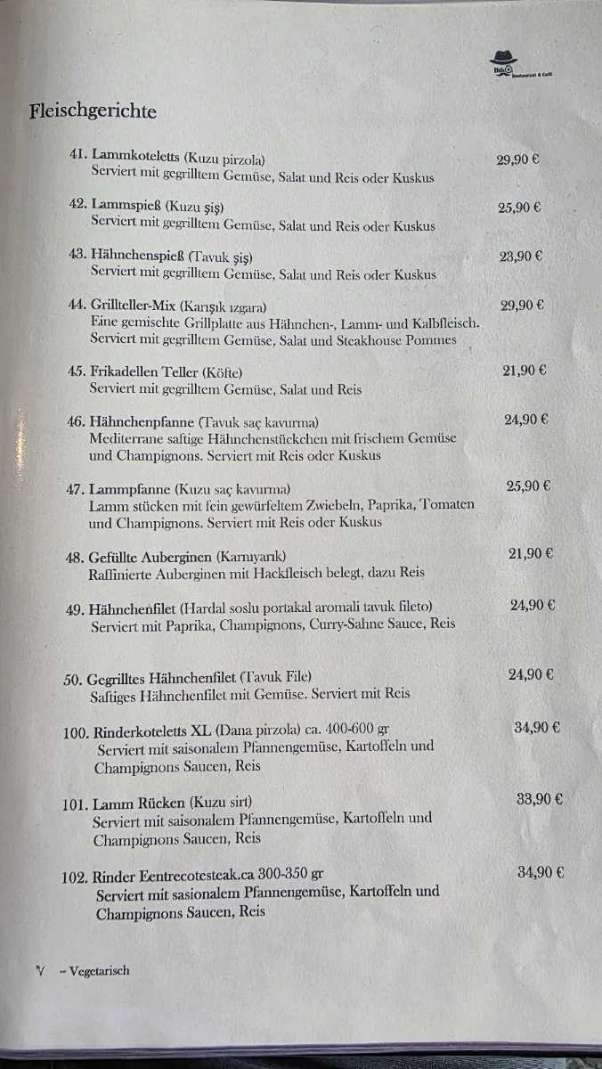 Speisekarte, Biko Restaurant & Café UG