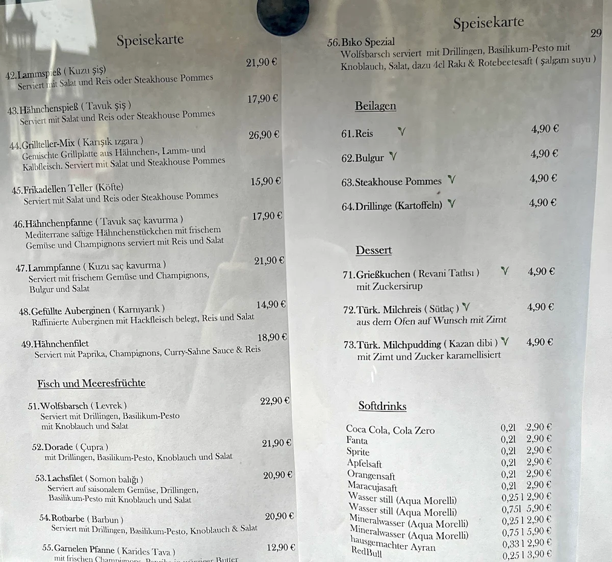Speisekarte, Biko Restaurant & Café UG