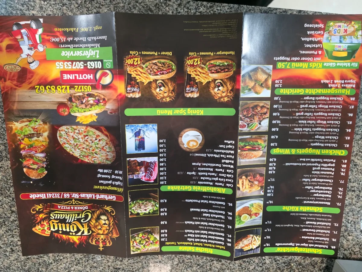 Speisekarte, König grillhaus