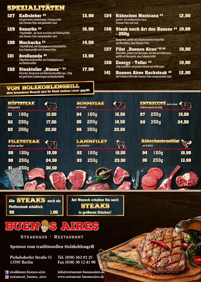 Speisekarte, Steakhaus Buenos Aires