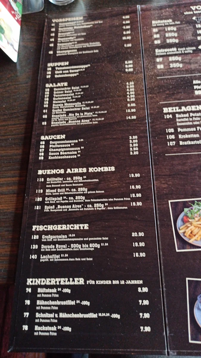Speisekarte, Steakhaus Buenos Aires