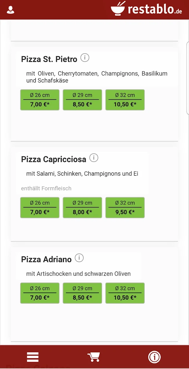 Speisekarte, Da Alessandro Pizza & Pasta Köln