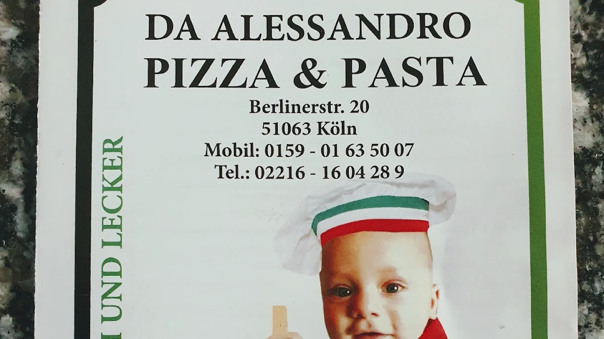 Speisekarte, Da Alessandro Pizza & Pasta Köln