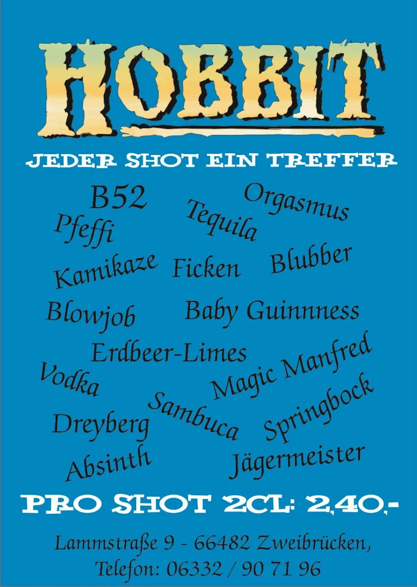 Speisekarte, Gasthaus Hobbit