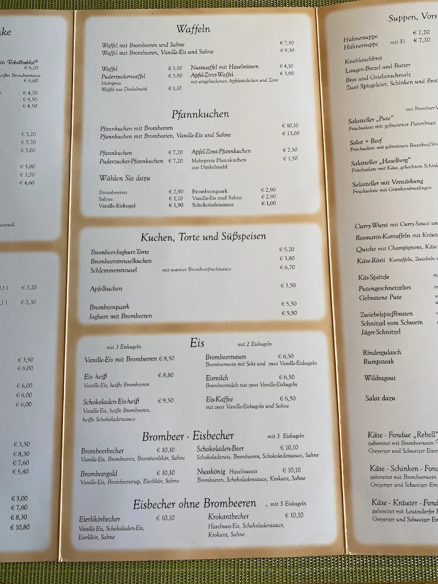 Speisekarte, Brombeerschenke