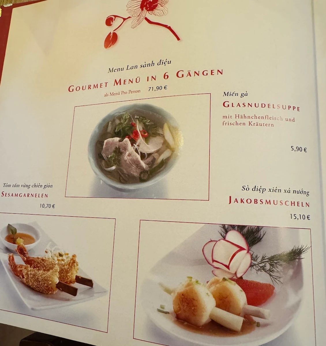 Speisekarte, Restaurant Orchidea Huong