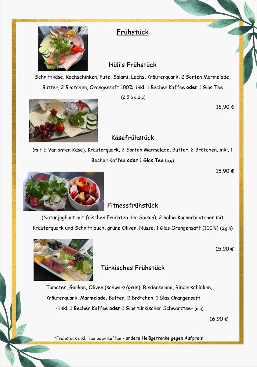 Speisekarte, Hüli’s Café