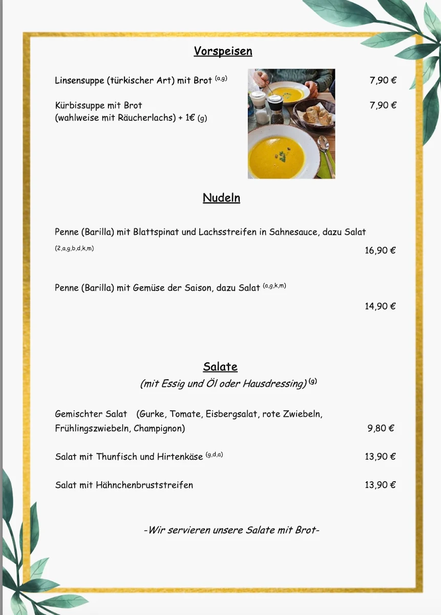 Speisekarte, Hüli’s Café