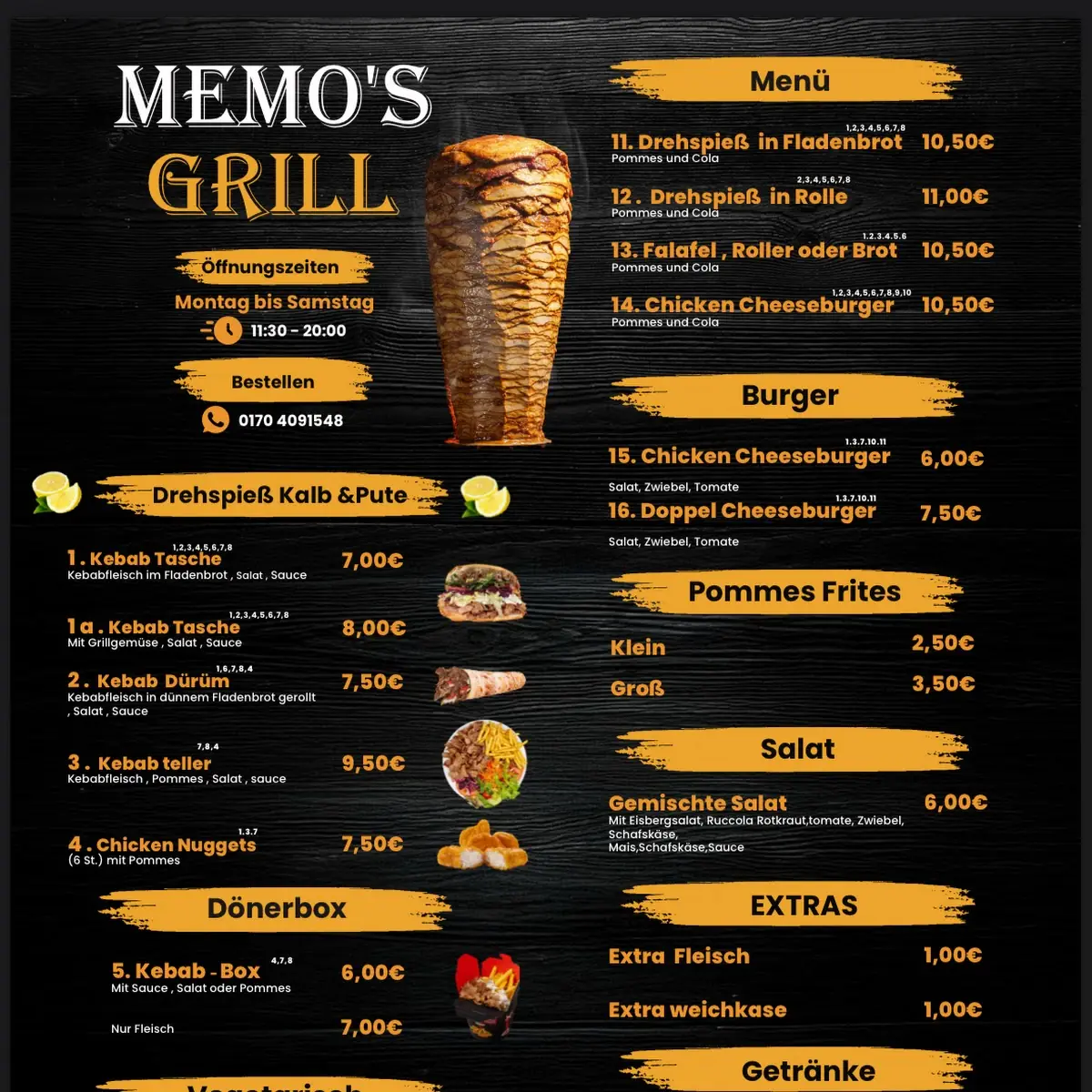 Speisekarte, Memo's Grill