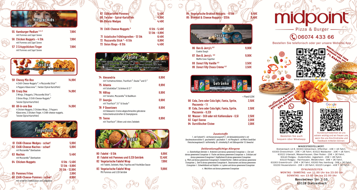 Speisekarte, midpoint Pizza & Burger