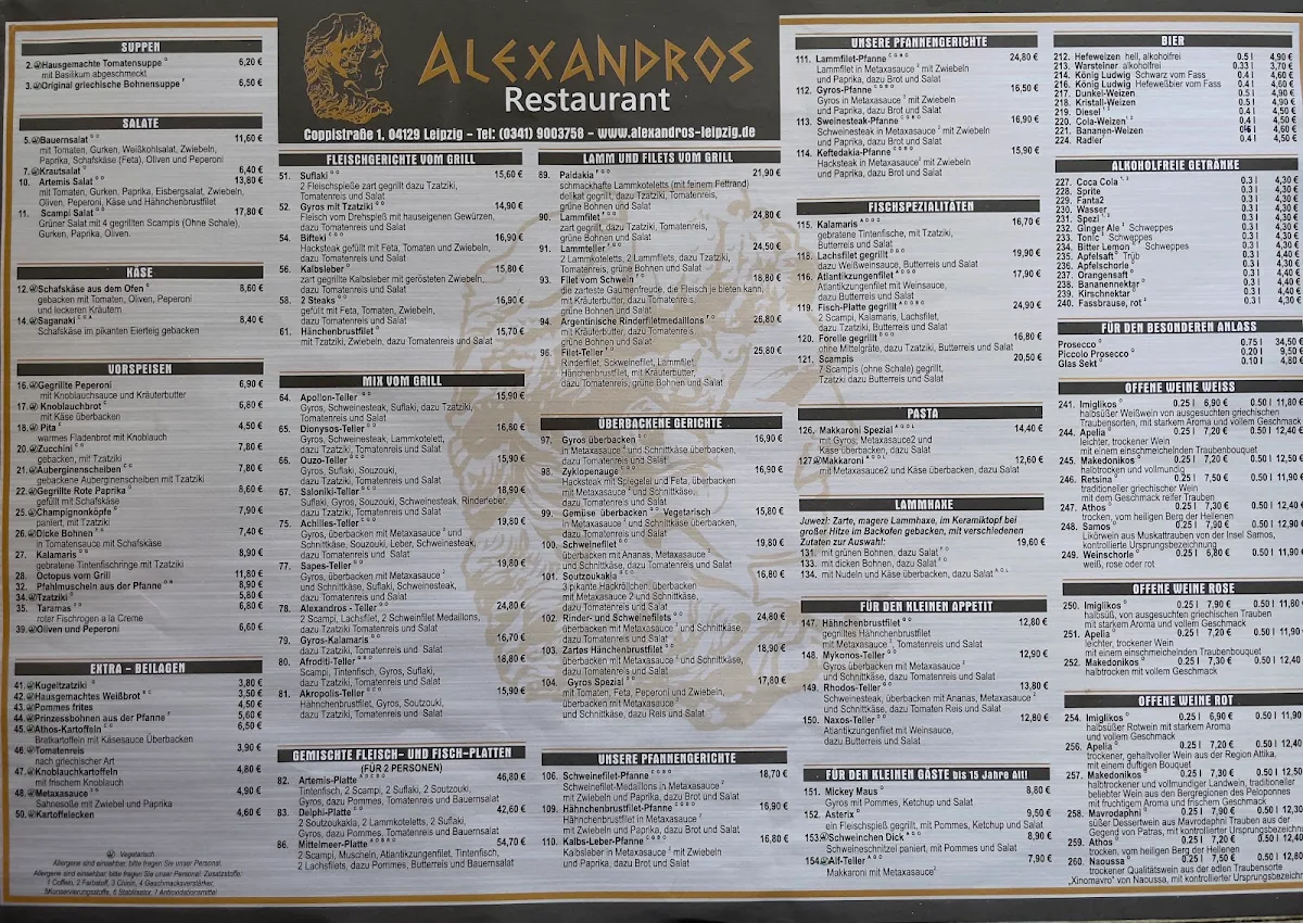 Speisekarte, Alexandros