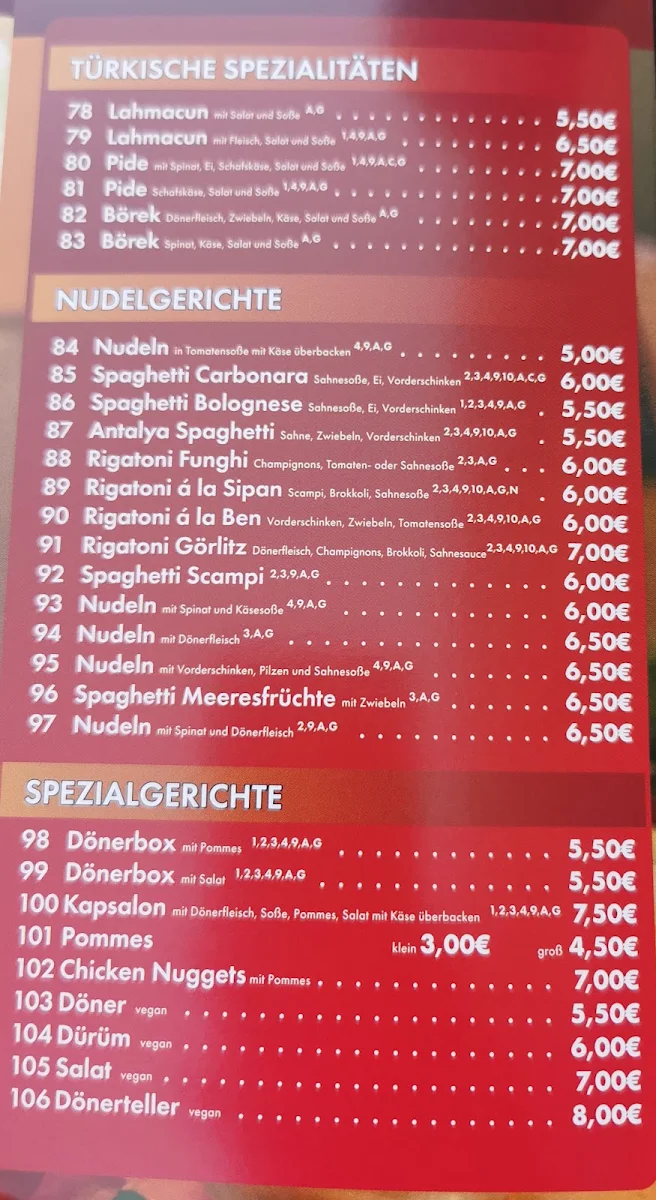 Speisekarte, Antalya Bistro