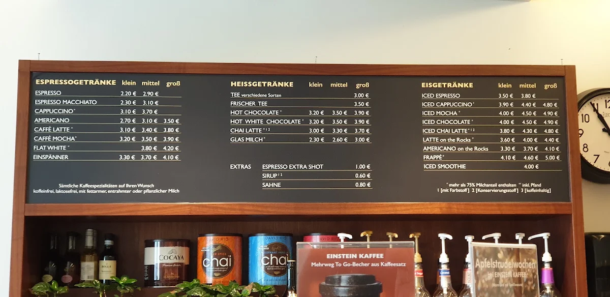 Speisekarte, Einstein Kaffee