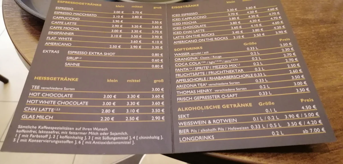 Speisekarte, Einstein Kaffee