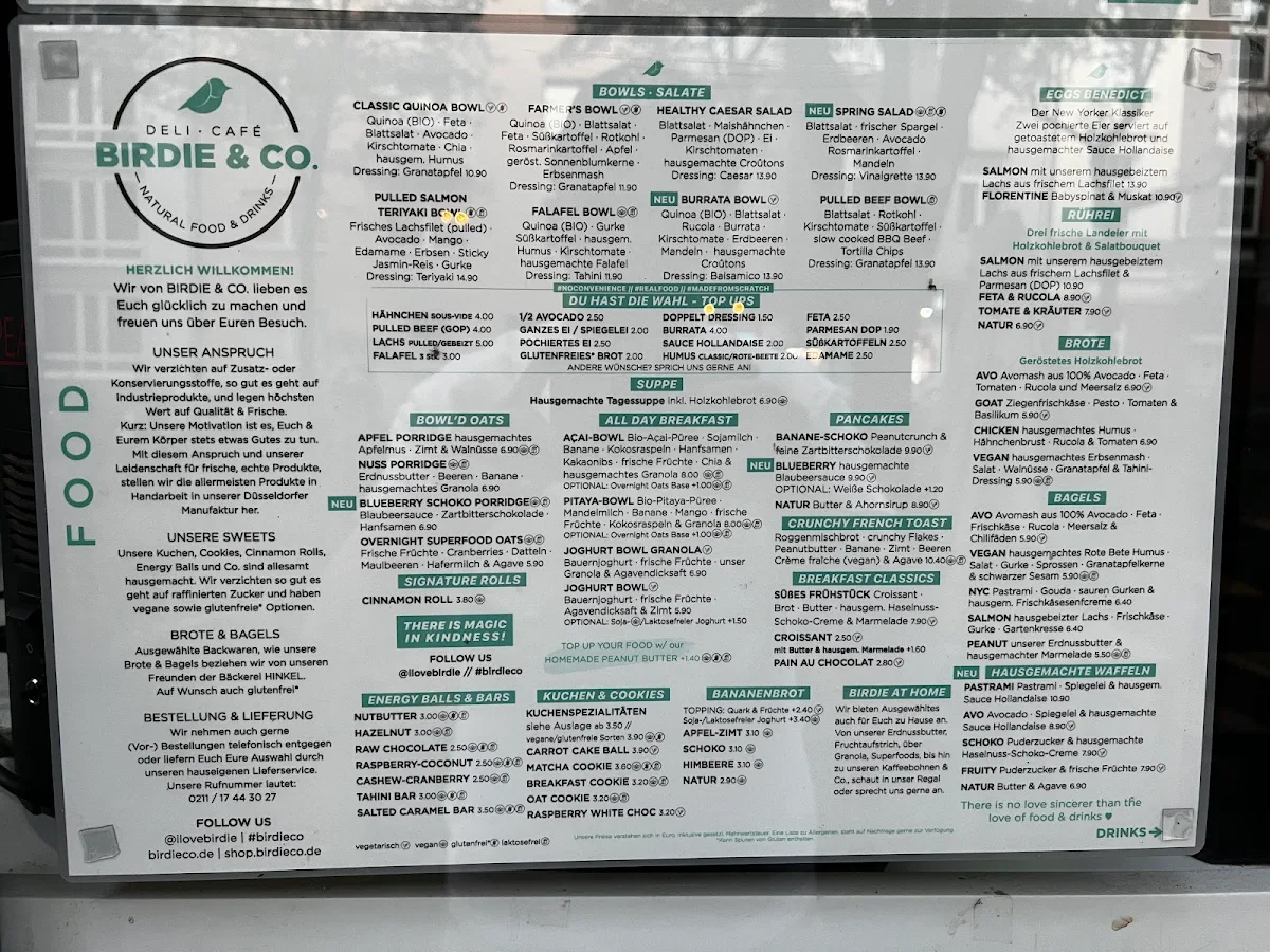 Speisekarte, BIRDIE & CO. Deli · Café