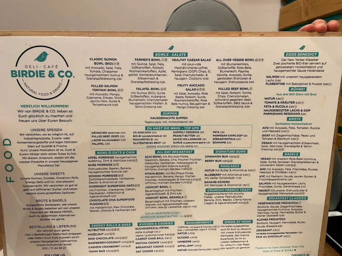 Speisekarte, BIRDIE & CO. Deli · Café