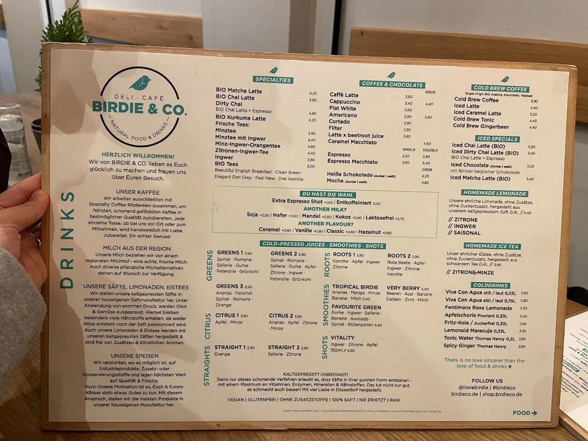 Speisekarte, BIRDIE & CO. Deli · Café