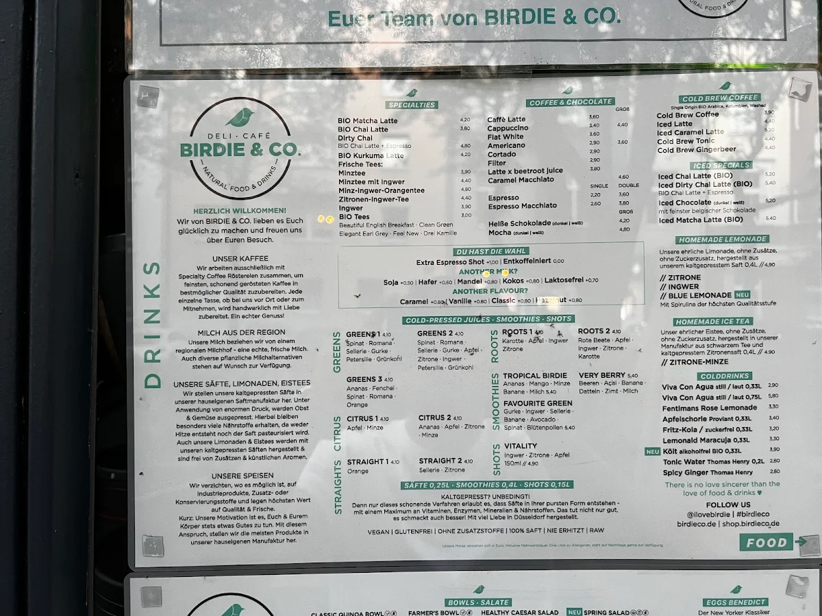 Speisekarte, BIRDIE & CO. Deli · Café