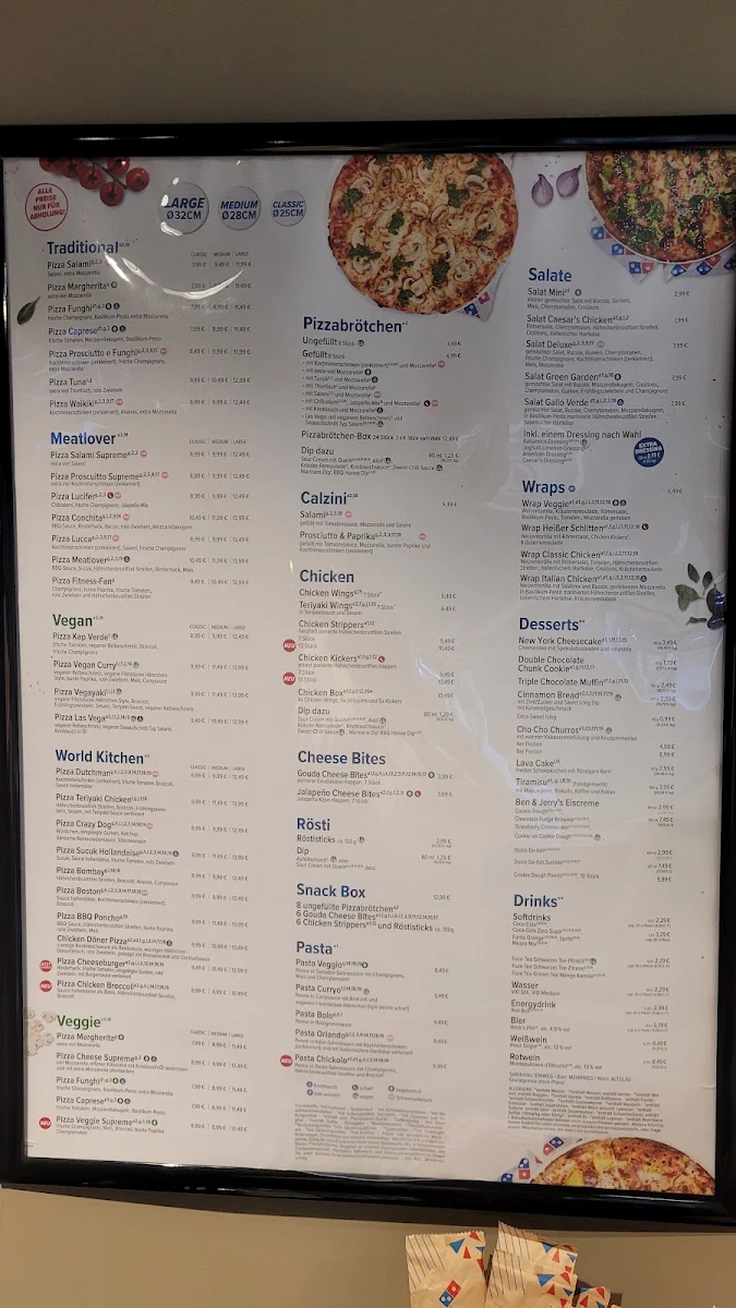 Speisekarte, Domino's Pizza Kiel Kronshagen