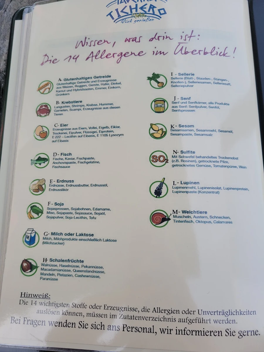 Speisekarte, Taverna Tichero