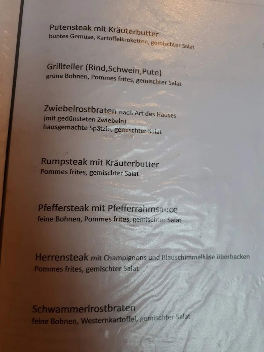 Speisekarte, Gasthaus Schwarzer Adler Schwaighausen