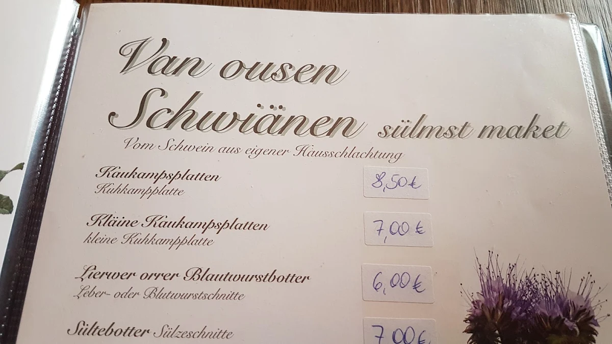 Speisekarte, Gaststätte Kuhkamp