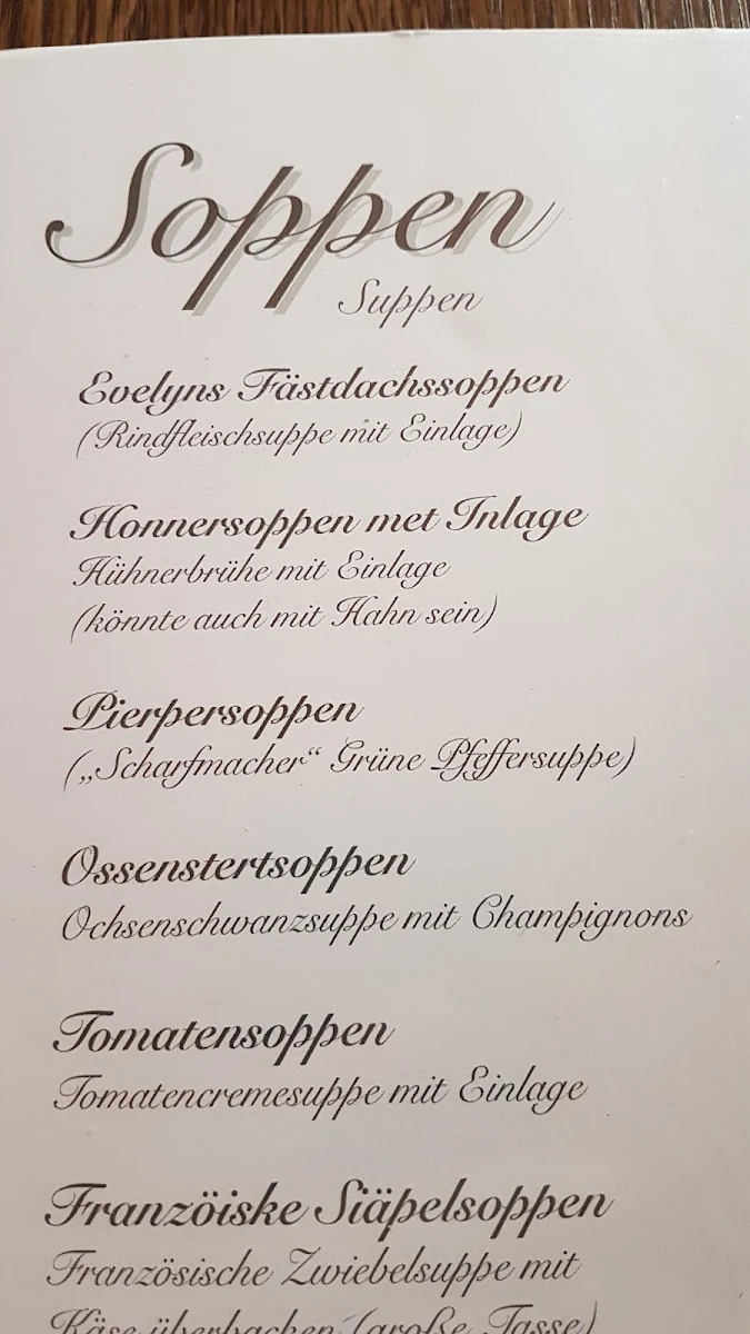 Speisekarte, Gaststätte Kuhkamp