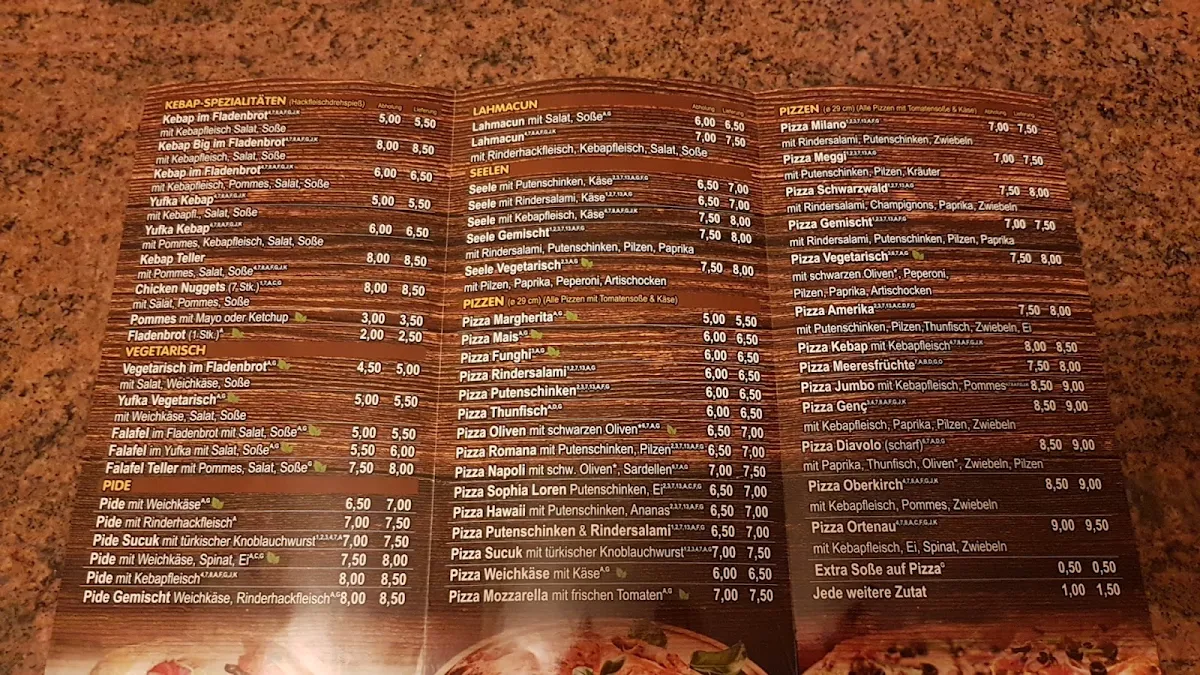 Speisekarte, Genç - Kebap - Pizza - Salat - Seit 1999