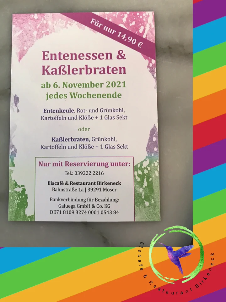 Speisekarte, Eiscafe Birkeneck