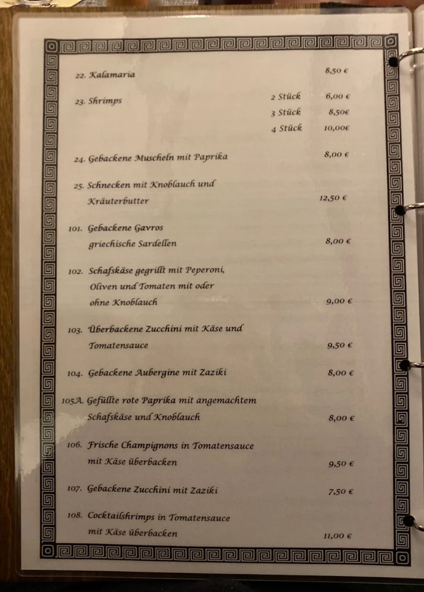 Speisekarte, Restaurant Syrtaki (Boxerclub)