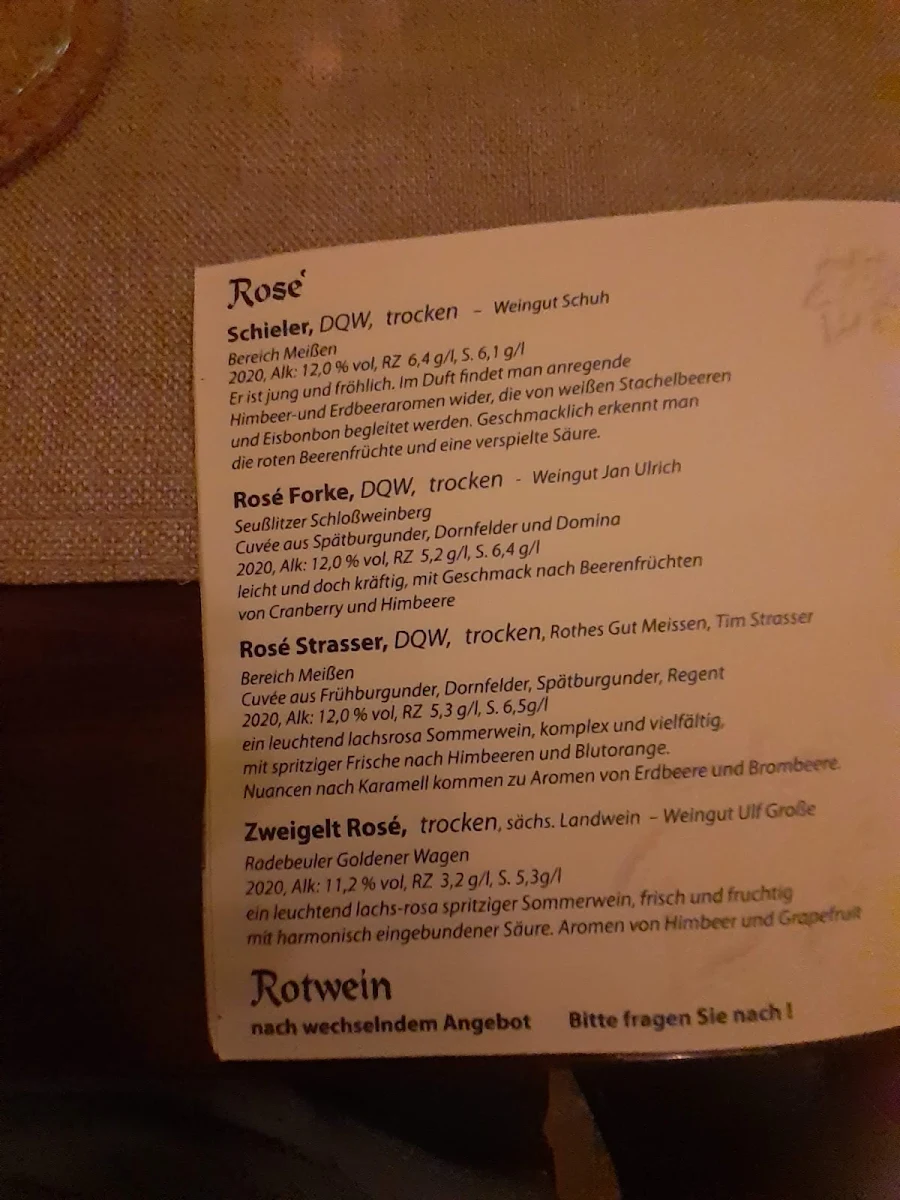 Speisekarte, Naundorfer Weinstube