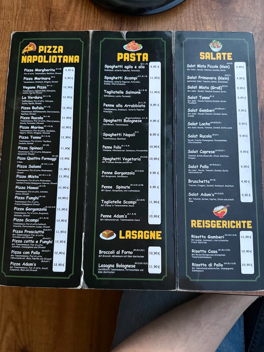 Speisekarte, Adam’s Pizza & Pasta