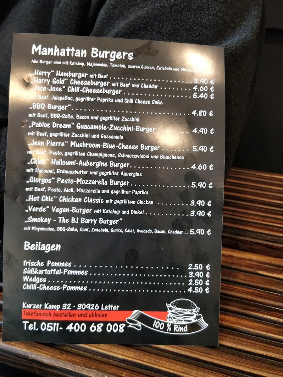 Speisekarte, Manhattan Burger Seelze
