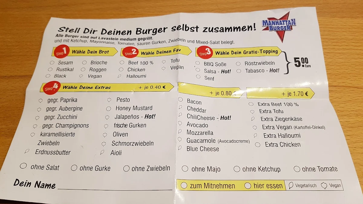 Speisekarte, Manhattan Burger Seelze