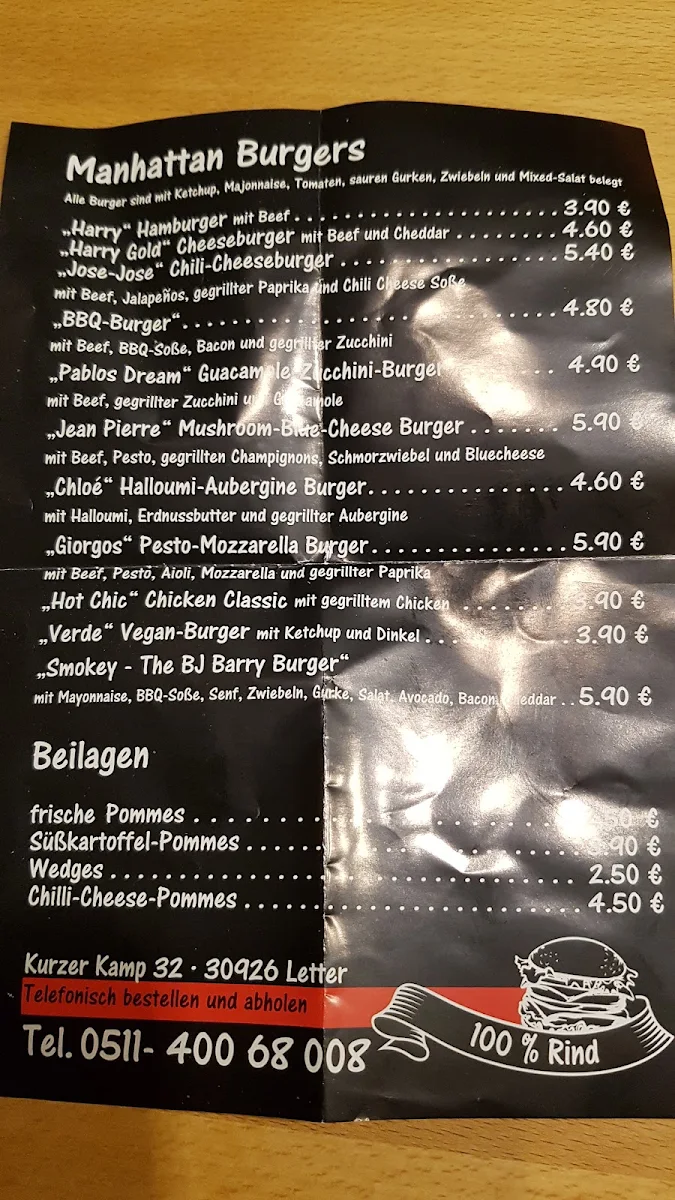 Speisekarte, Manhattan Burger Seelze