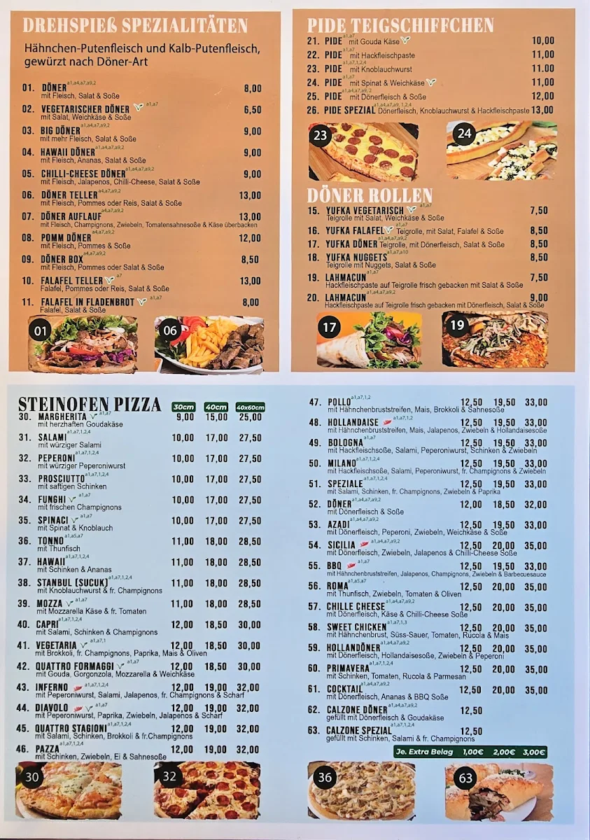Speisekarte, Azadi Pizzeria & Döner