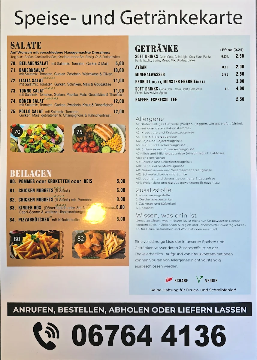 Speisekarte, Azadi Pizzeria & Döner