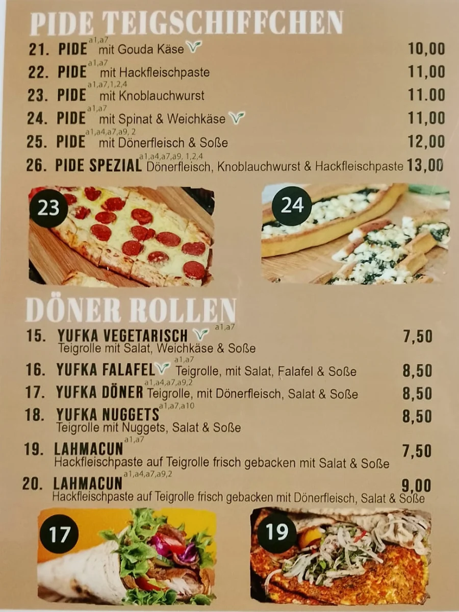 Speisekarte, Azadi Pizzeria & Döner