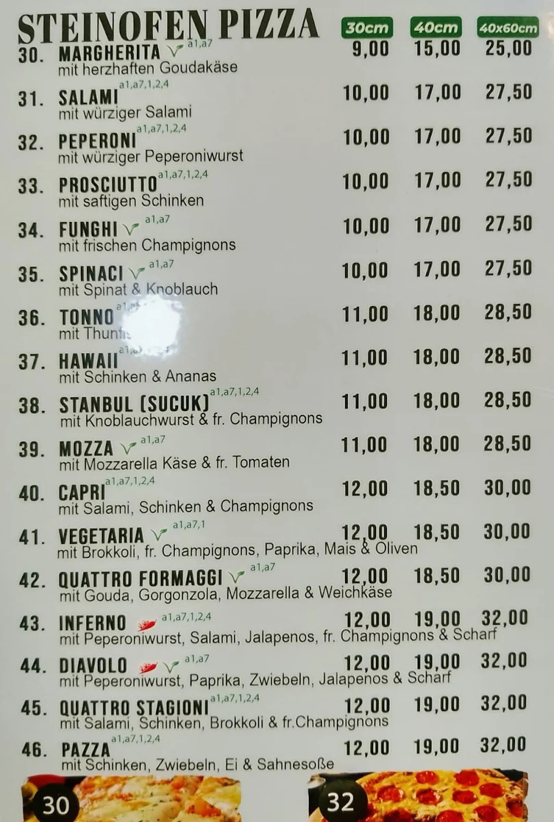 Speisekarte, Azadi Pizzeria & Döner