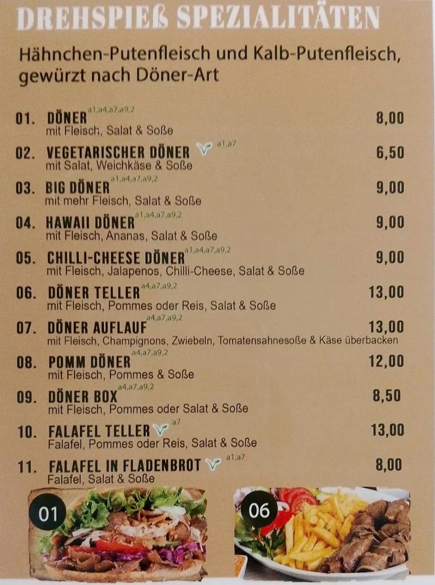 Speisekarte, Azadi Pizzeria & Döner