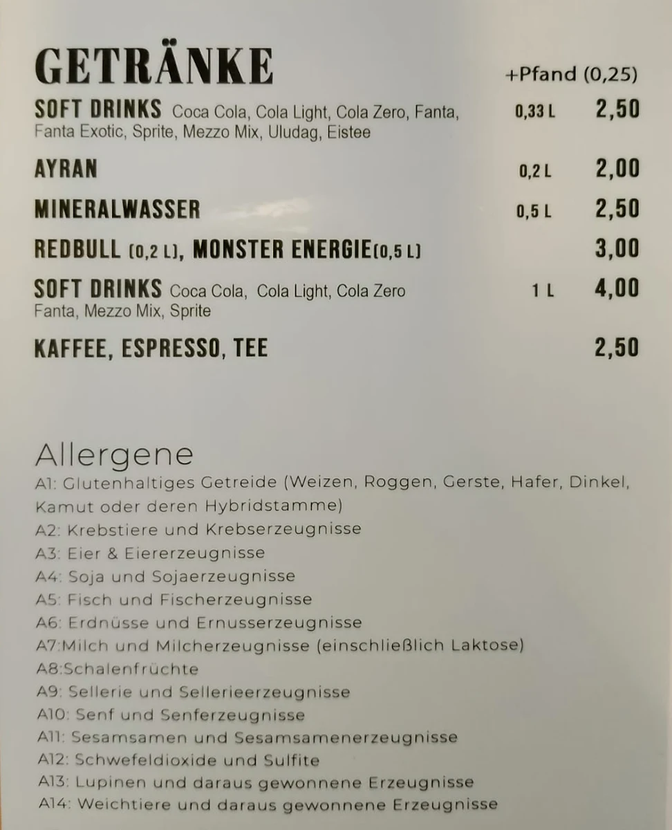 Speisekarte, Azadi Pizzeria & Döner